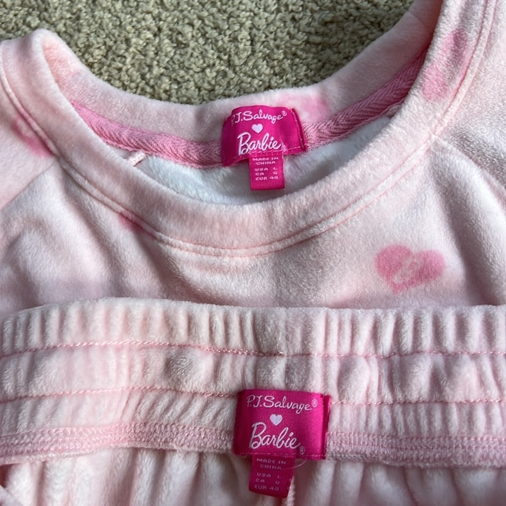 P.J.Salvage X Barbie collab large light pink heart velour jogger set. - Picture 7 of 16